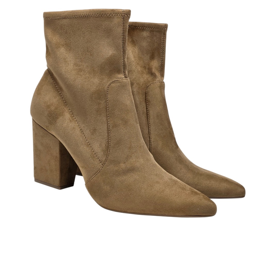 On 34th Womens Pointed Toe Block Heel Booties‎ Camel Faux Suede Size 12M NIB
